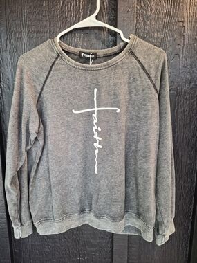 Gray Crewneck Sweatshirt with Cross Script - Faith